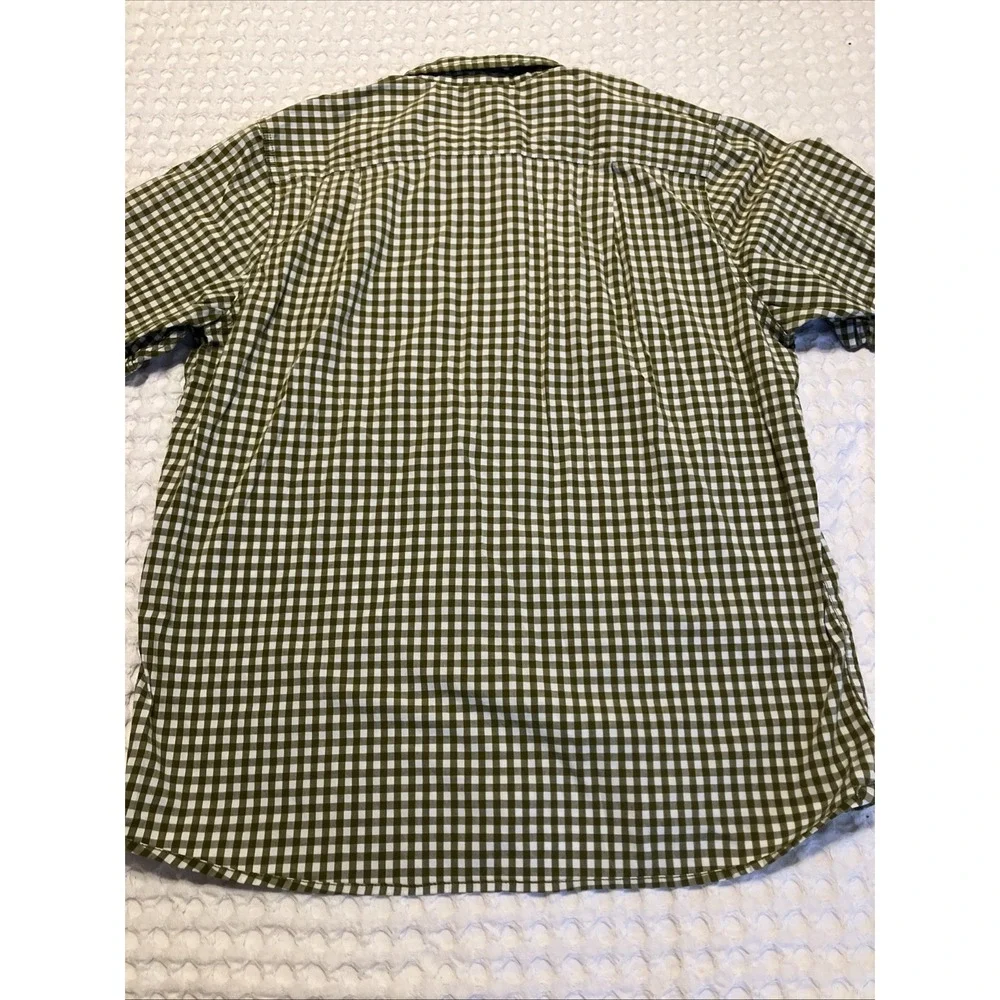 The North Face Mens XL Olive Green Gingham Short Sleeve Button Down Shirt Hiking